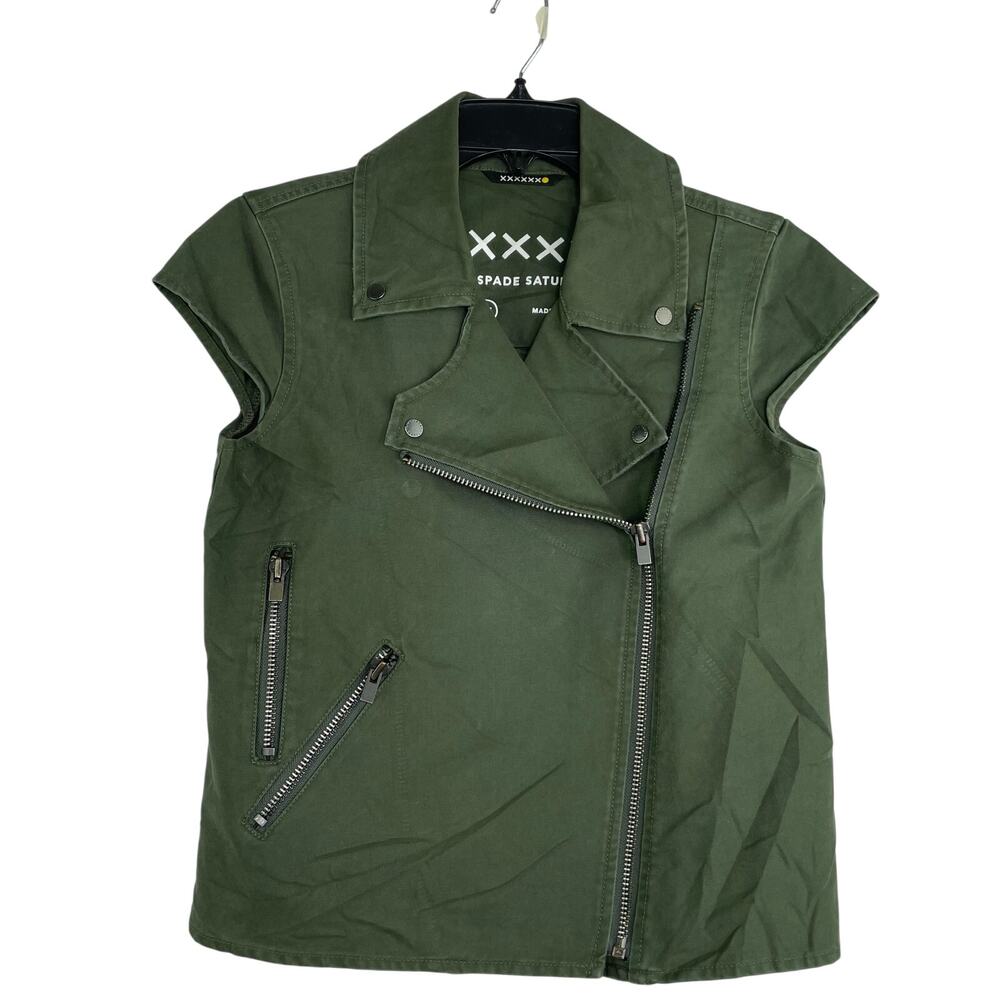 Kate Spade Saturday Moto Military Army Green Full Zip Vest Size XS